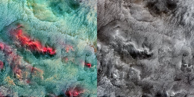 True colour and false colour images of clouds.