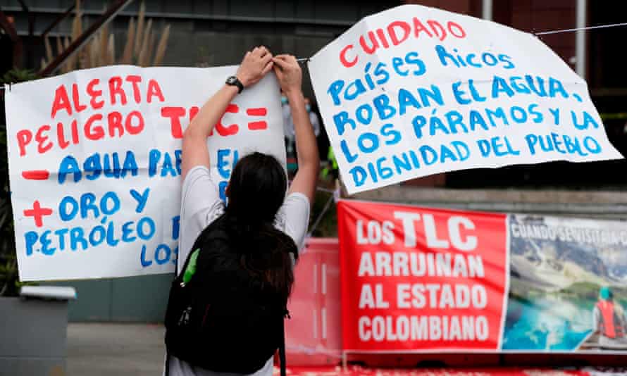Protest in front of the Canadian embassy in Bogot after a lawsuit was filed against activists by the multinational Eco Oro