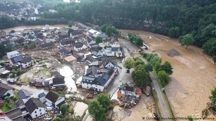 Drone footage shows flooding in Schuld, Germany