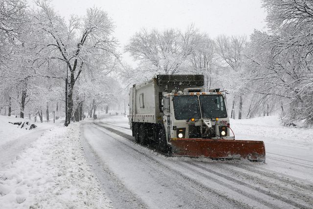 usa, new york state, new york city, snowplow on street