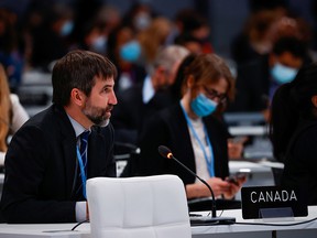 Steven Guilbeault speaks during the UN Climate Change Conference (COP26), in Glasgow on Nov. 12.