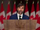 Minister of Environment and Climate Change, Steven Guilbeault speaks during a press conference in Ottawa, Canada on Oct. 26, 2021.