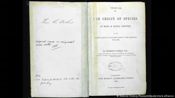 A first edition copy of On the Origin of Species