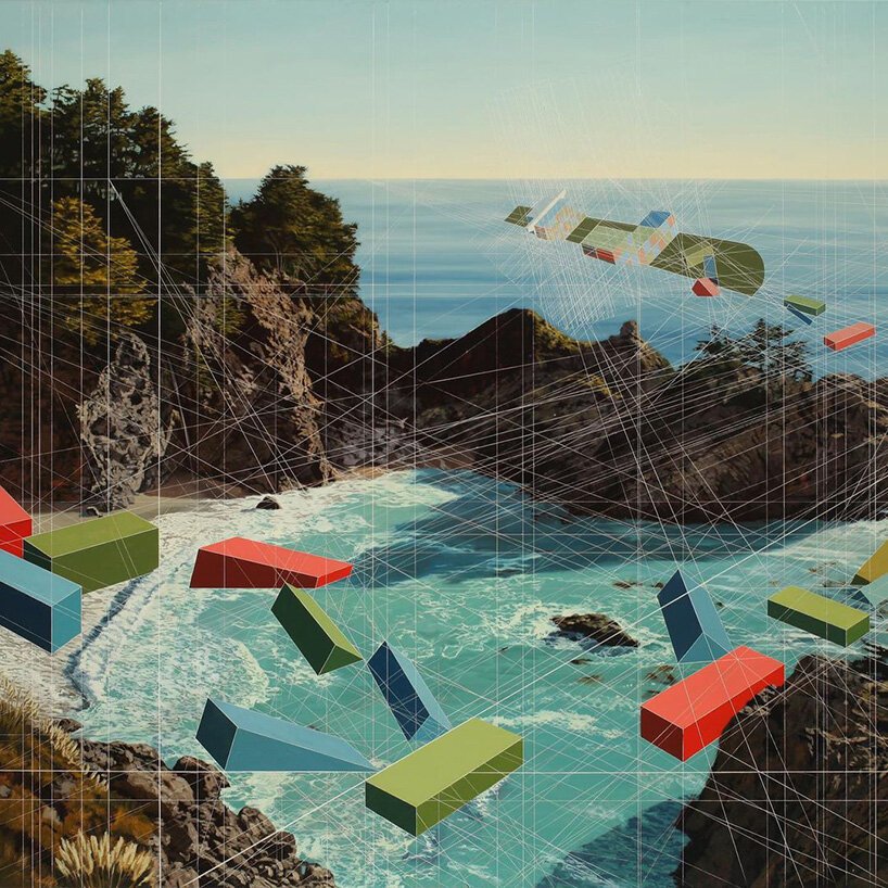 shipping containers collide with the environment in mary iverson's mix media paintings