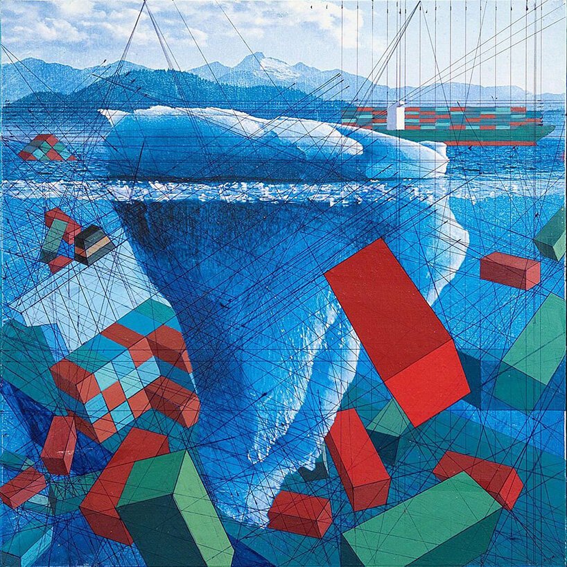 shipping containers collide with the environment in mary iverson's mix media paintings