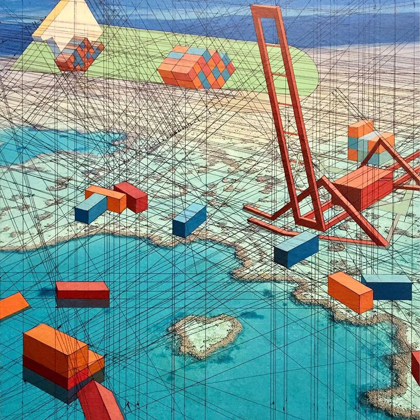 shipping containers collide with the environment in mary iverson's mix media paintings