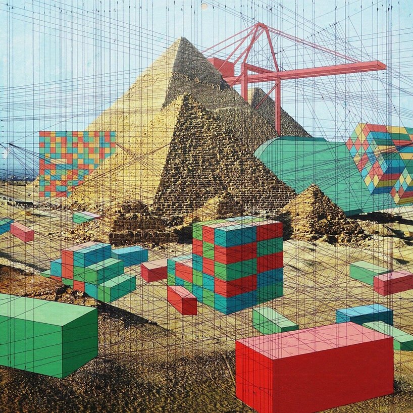 shipping containers collide with the environment in mary iverson's mix media paintings