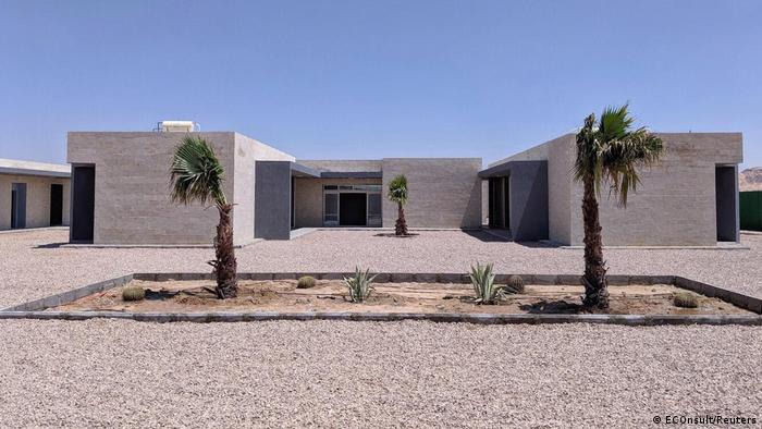 A view of a green building designed to help farm workers beat rising heat in Baharyia Oasis, in Egypt's Western Desert
