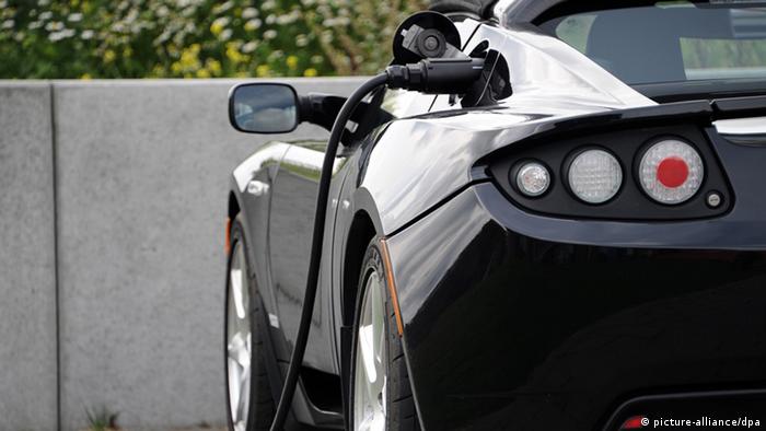 A Tesla electric car charging 