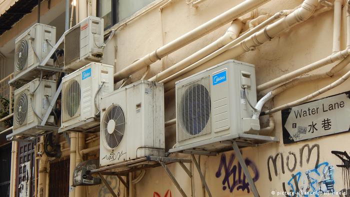 Air conditioning units outside a building in Hong Kong