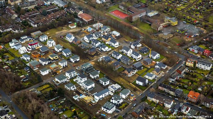 Houses in a new residential development seen from above in Oberhausen