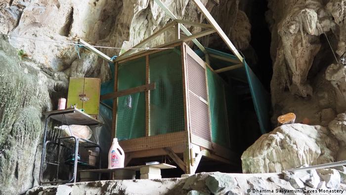 A makeshift bed in the caves 