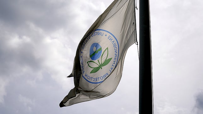 A flag of the Environmental Protection Agency is seen outside their headquarters in Washington, D.C., on June 3