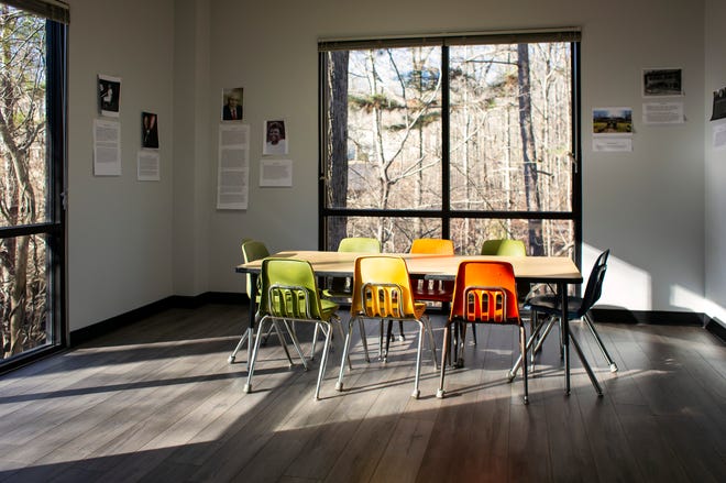 Sunlight streams into the history classroom during the Joy Village Schools preview day for potential students and their families on Saturday, Feb. 5, 2022 in Athens.