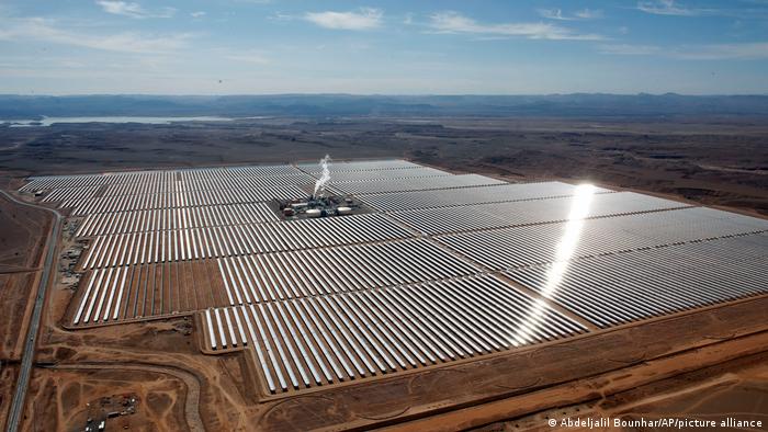 An aerial view of a solar plant in central Morocco