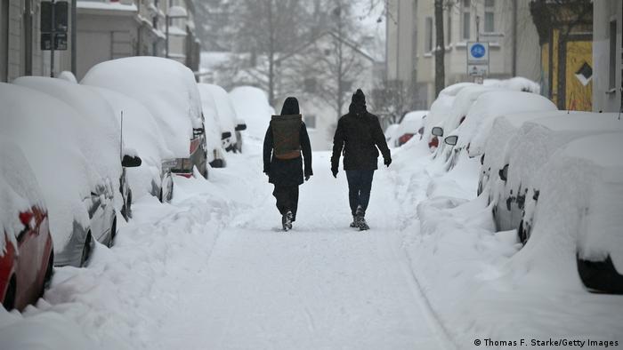 A snowy street in Bielefeld, Germany, February 2021