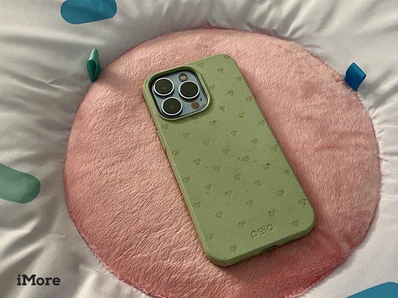 Pela Sage Green Hearts Iphone 13 Pro Case Back Flat