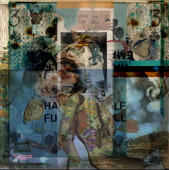 collage of images in warm tones like light blue beige etc