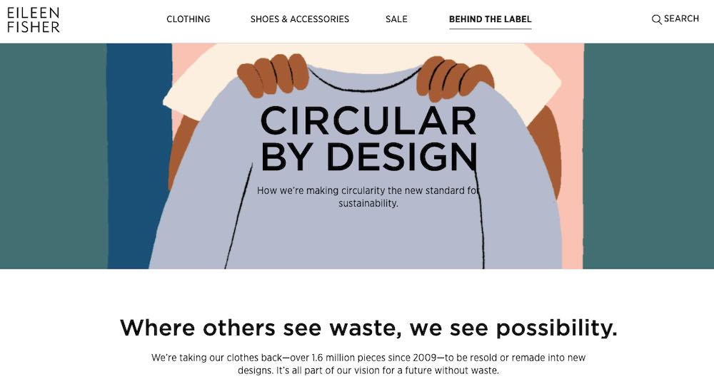 Screenshot of Eileen Fisher's web page reading 