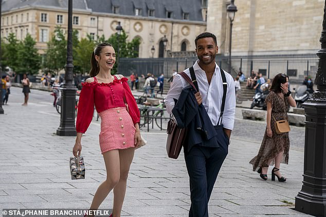 Latest role: The British actor, 29, swept into the seriesas the eponymous Emily's love interest and described actress Lily as a 'boss in her own right' (the pair pictured on the show)
