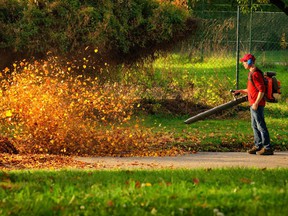 Man operating a heavy duty leaf blower.