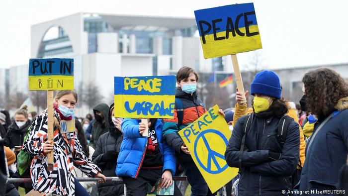 Fridays for Future activists demonstrate against the Russian invasion of Ukraine, in Berlin, Germany, March 3, 2022
