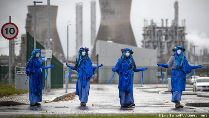 Extinction Rebellion Scotland blockade the road and demonstrate outside the Ineos oil refinery at Grangemouth