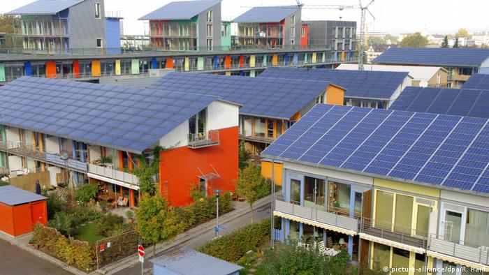 Housing development in Freiburg, Germany with low-energy consumption and photovoltaic panels 