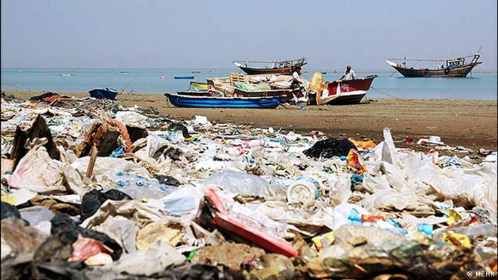 Trash on a beach in Iran