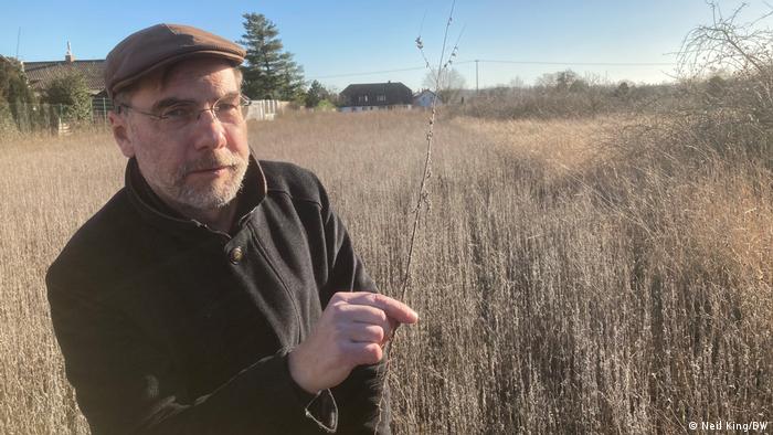 Botanist Johannes Mazomeit stands in a field of ragweed