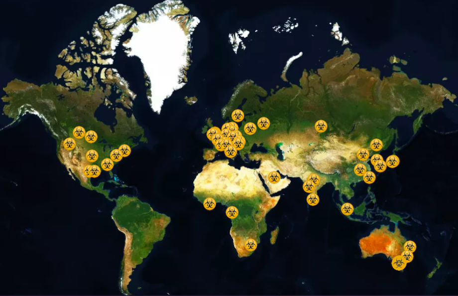 world map of location of BSL4 labs.