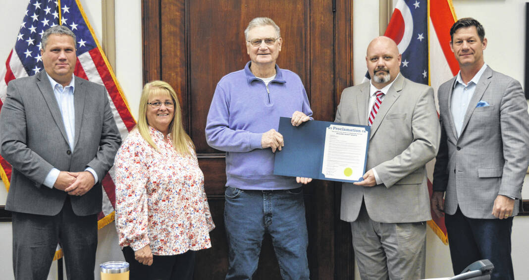 The Board of Clinton County Commissioners proclaim May 2022 as “Building Safety Month”, recognizing that the county’s growth and strength depends on the safety and essential role its homes, buildings, and infrastructure play, “both in everyday life and when disasters strike,” the proclamation states. This year’s theme for Building Safety Month is “Safety for All: Building Codes in Action”. The theme encourages everyone to raise awareness about planning for safe and sustainable construction; understanding disaster mitigation and energy conservation; and creating a safe and abundant water supply to everyone’s benefit. From left are Commissioner Mike McCarty, Commissioner Brenda Woods, Clinton County Building & Zoning (B&Z) Manager Walt Daniels, B&Z Assistant Manager Joshua Harmon, and Commissioner Kerry Steed.