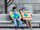 Members of the student groups Pour le futur Montral and tudiants en grve demonstrated for climate justice in Old Montreal on Feb. 11, 2022.