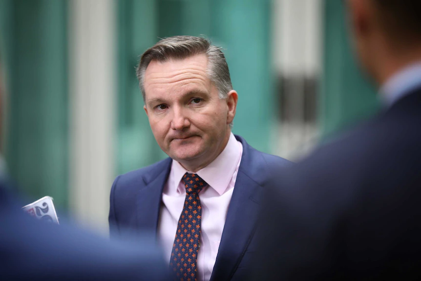 Shadow Treasurer Chris Bowen takes a question at a press conference