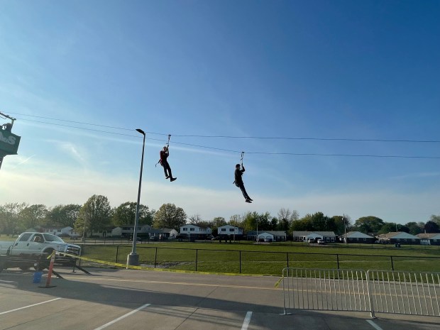LCS Spring Fling allowed students and families to zip line outside the high school. (Aliah Kimbro -- The Morning Journal)